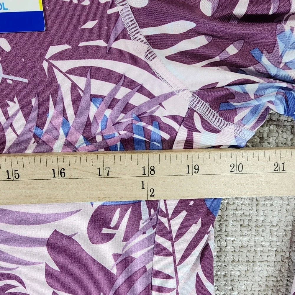 32 Degrees Cool Long Sleeve Rash Guard Womens L Purple Palm Leaf UPF 50+ NEW
